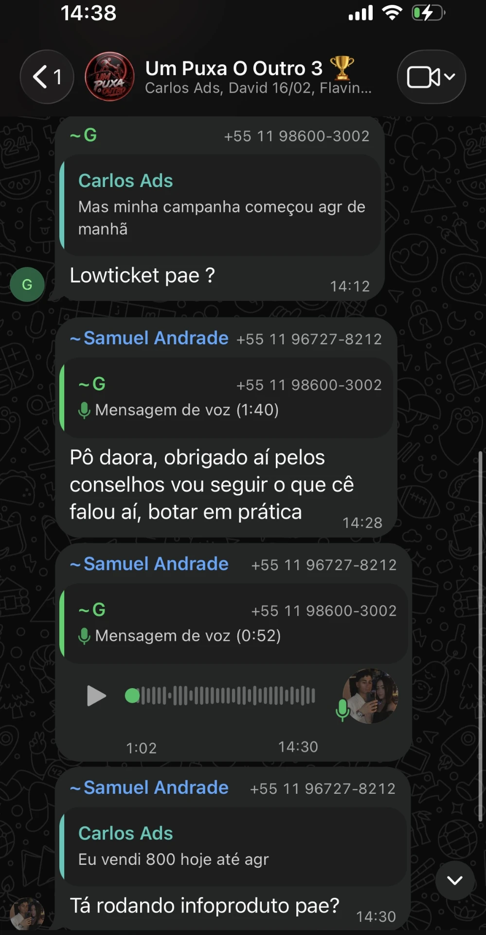 Conversa real do grupo no WhatsApp