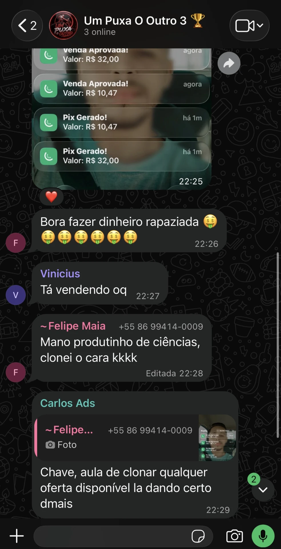 Conversa real do grupo no WhatsApp