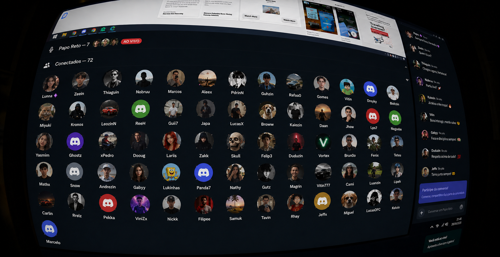 Call ao vivo no Discord da comunidade Um Puxa o Outro com dezenas de membros conectados