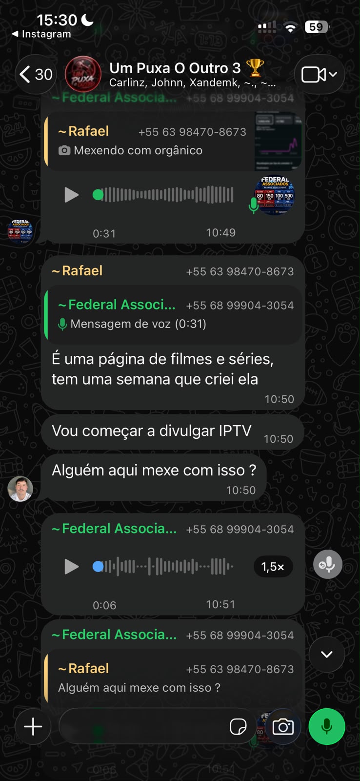 Conversa real do grupo no WhatsApp